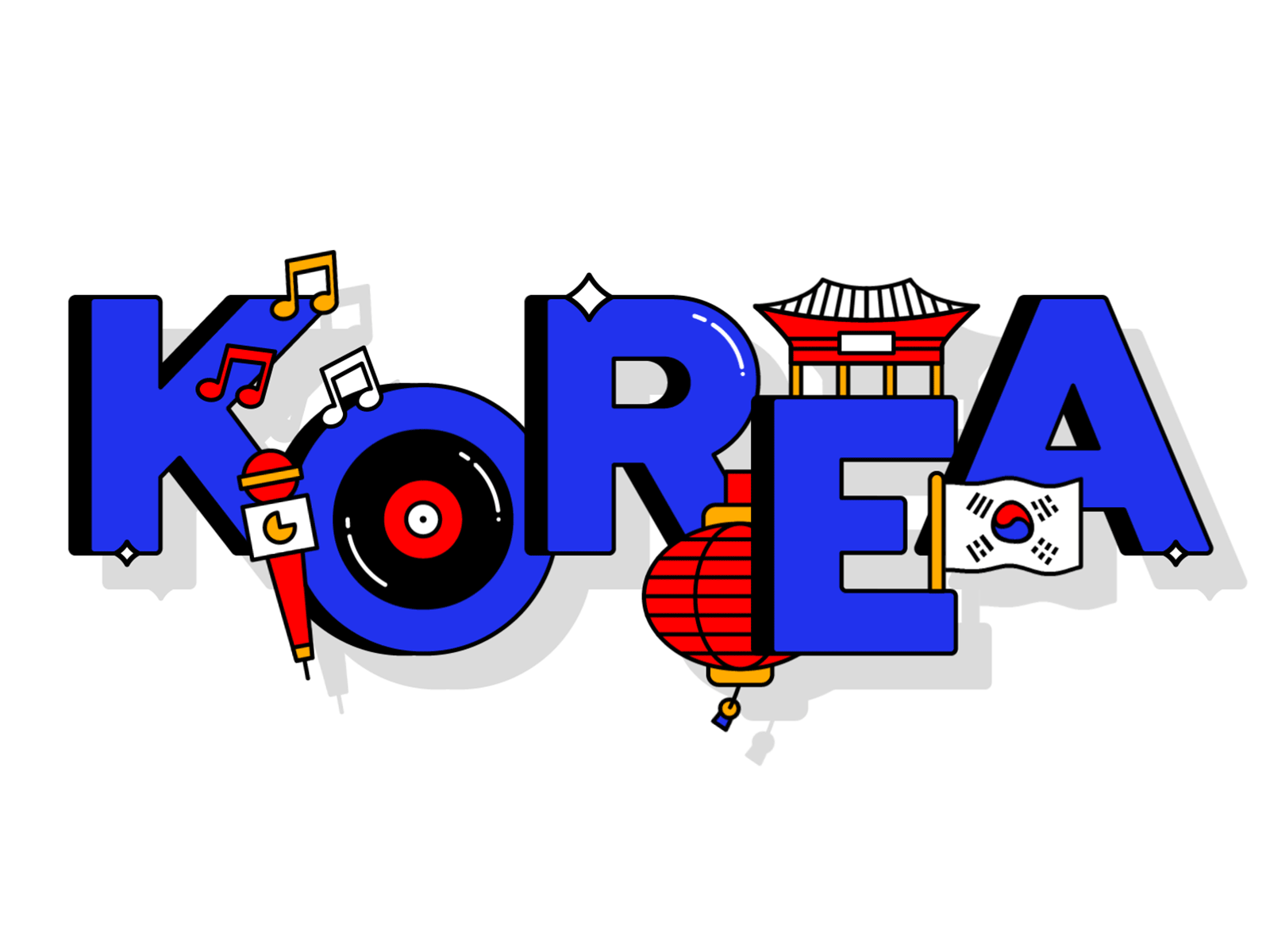 KOREA animation branding character icon illustration korea logo loop motion shadow sticker typography