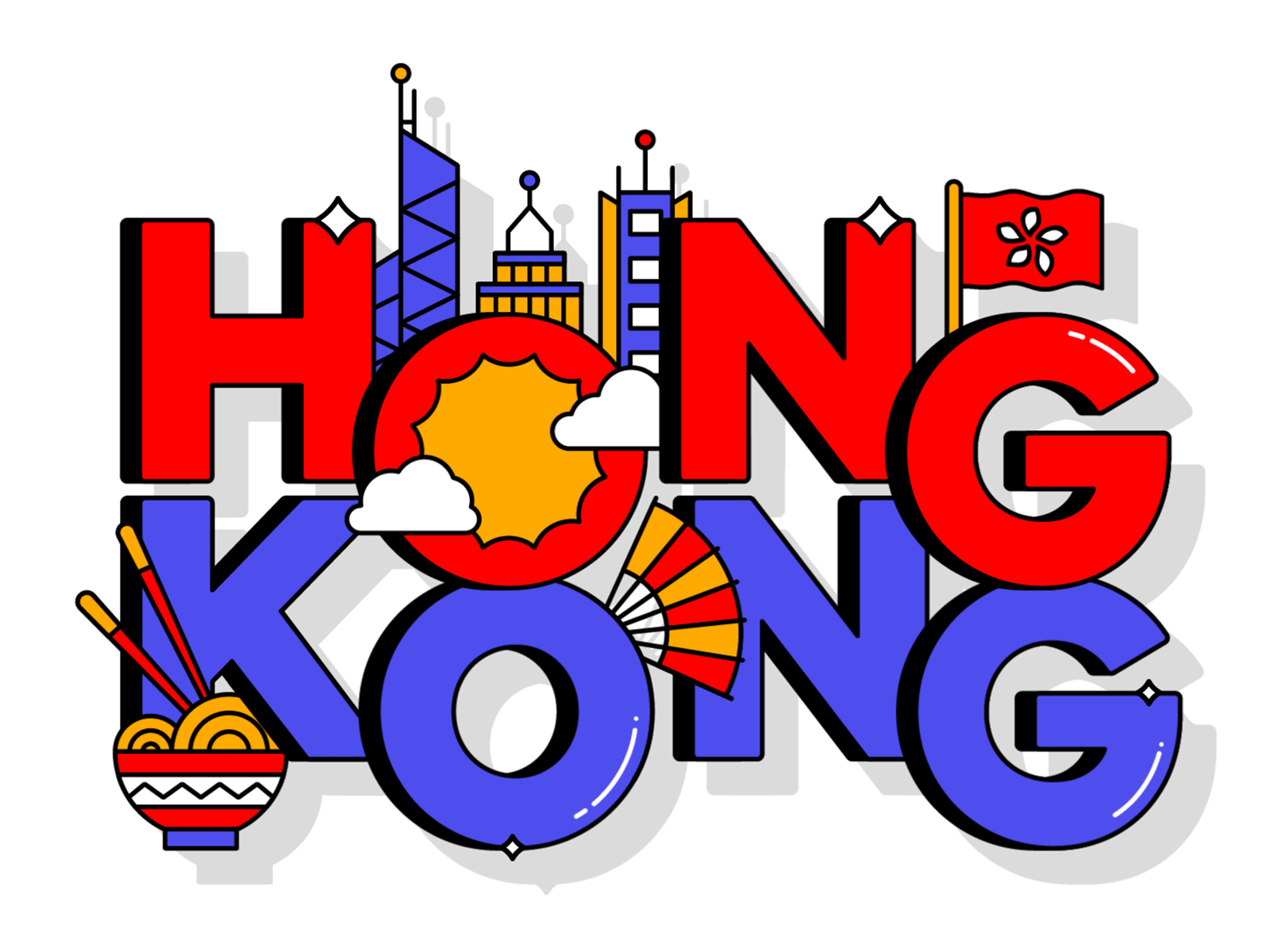 HK 🇨🇳🍜🚄🏙 animation character china city design hongkong icon illustration logo motion shadow typography