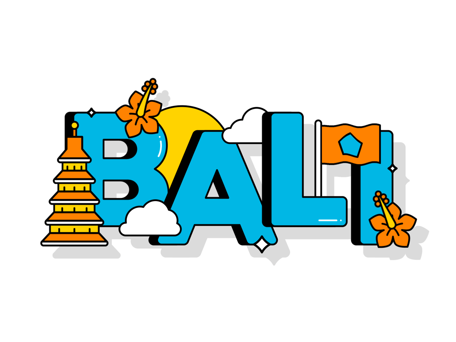 Bali 🌺🛤 ⛅️ animation bali character giphy icon illustration logo loop motion shadow travel typography