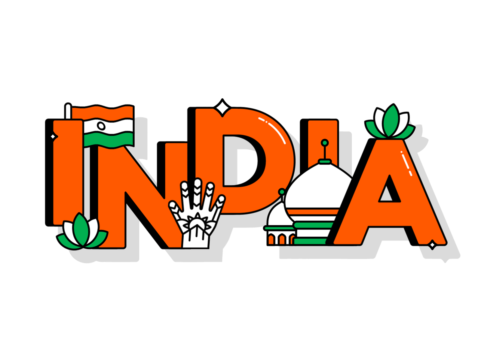 India 🇮🇳 🕌 👋🏻 animation character flat icon illustration landscape logo motion shadow typography