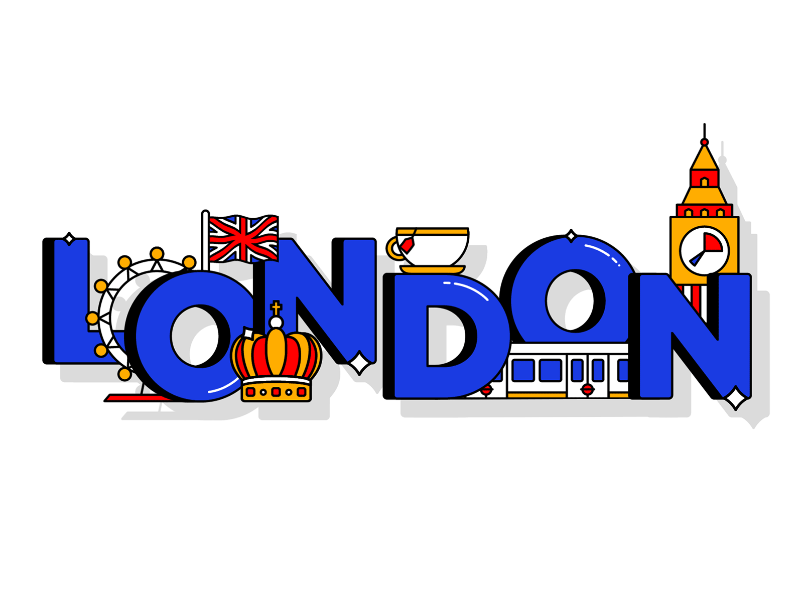 LDN ☕️ 🇬🇧 👑 animation big ben character crown icon illustration logo london loop motion shadow typography