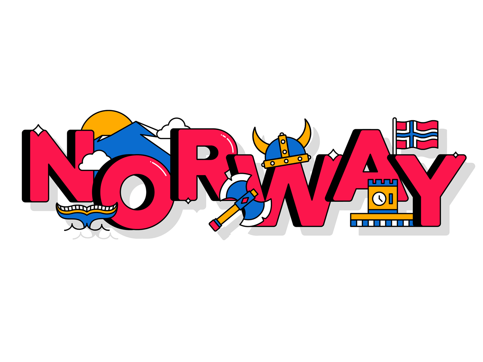 Norway 🇳🇴 🏔 🐳 animation icon illustration logo loop motion mountain norway shadow simple typography whale