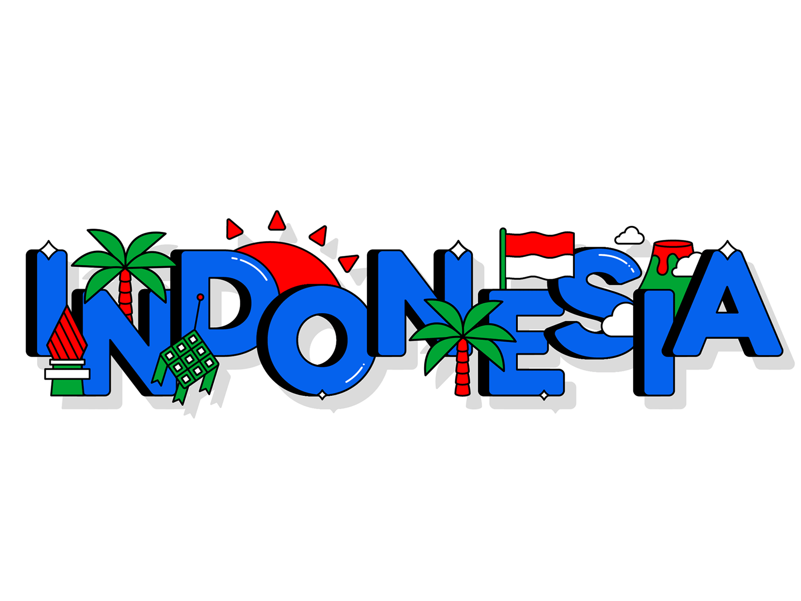 Indonesia 🇮🇩 ☀️ 🌋 🌴 animation character icon illustration indonesia logo loop motion shadow travel typography volcano