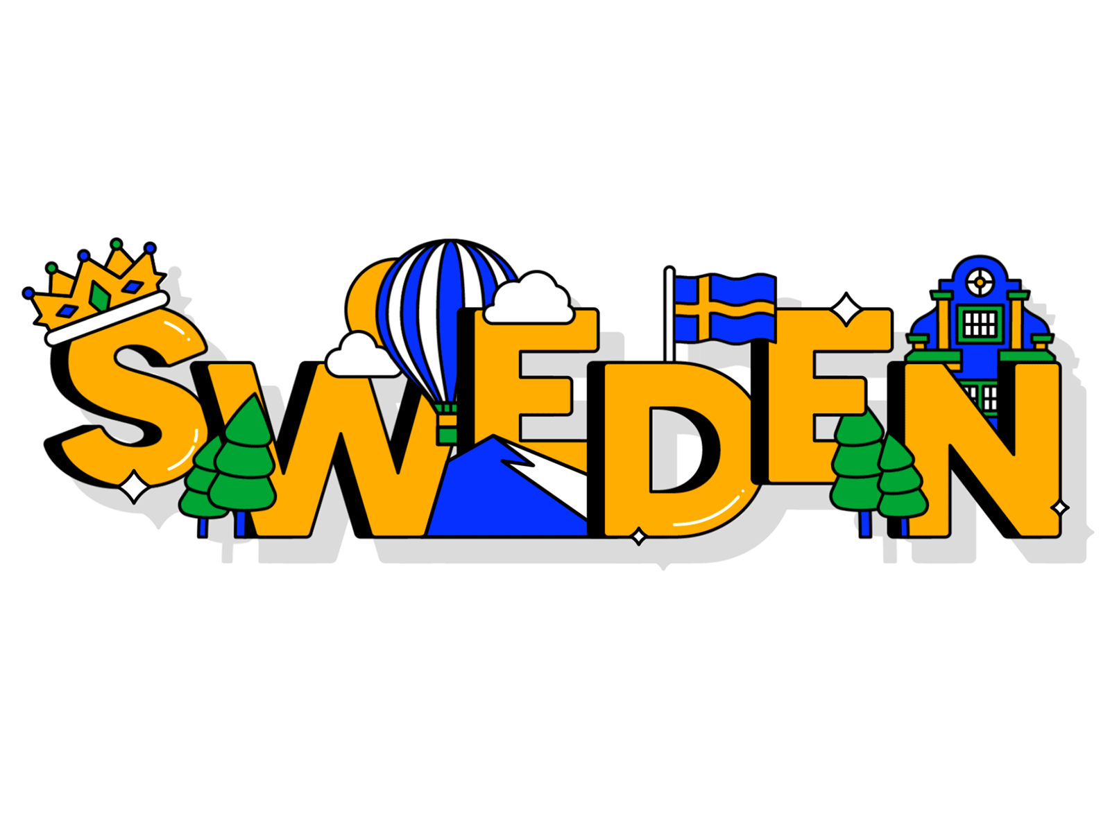 Sweden 🇸🇪🏔 animation flat icon illustration king logo loop motion shadow sweden travel typography