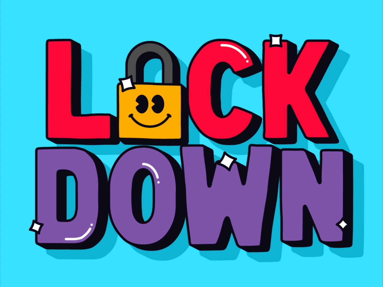 LOCKDOWN animation character flat icon illustration lock logo motion shadow typography
