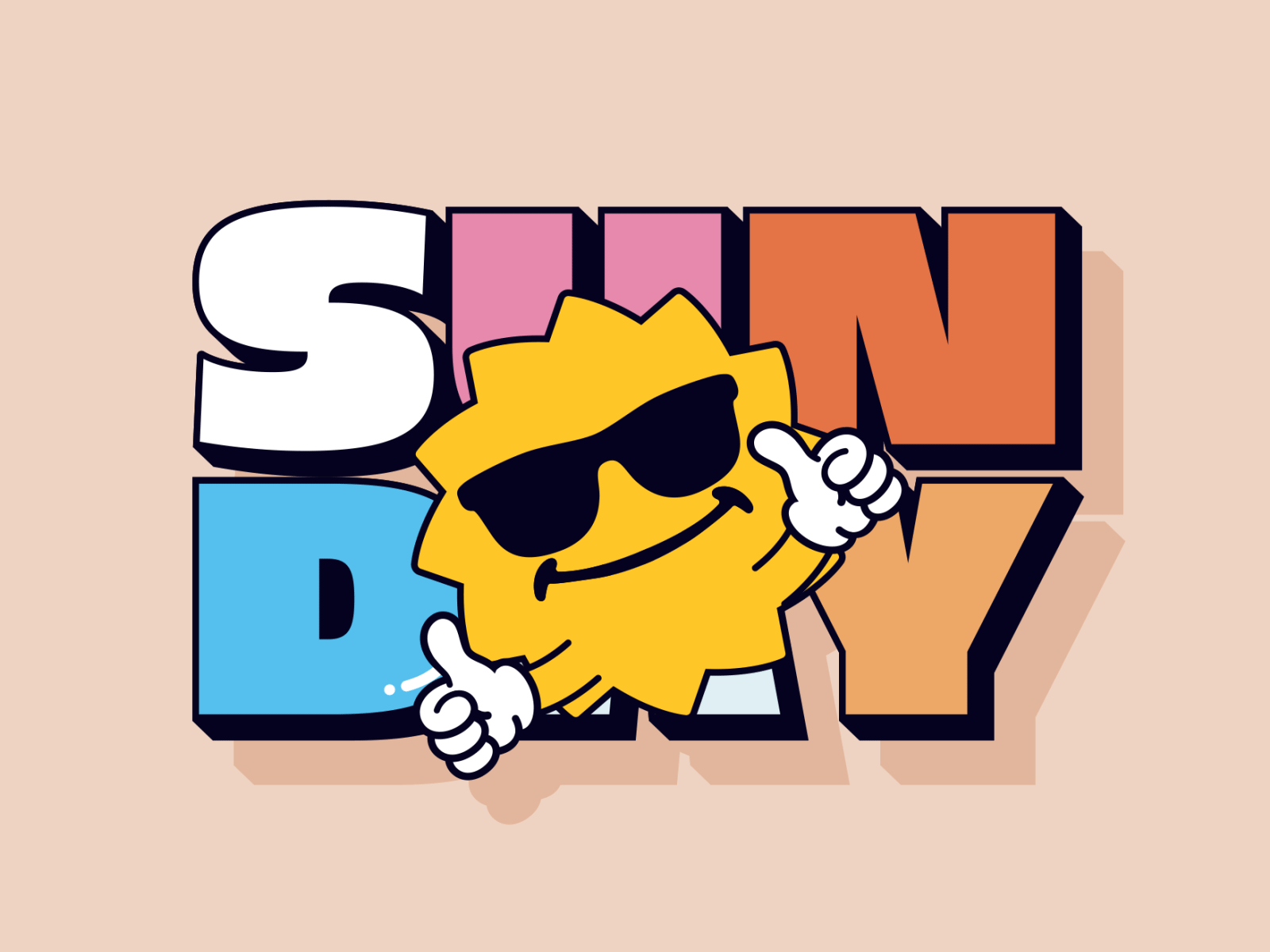 SUNDAY☀️ animation character icon illustration logo loop motion shadow smile sun sunday typography