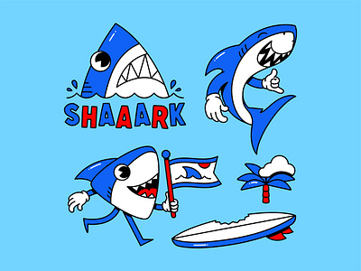 Shaaarks Mascot Pack 🦈 branding character flat icon illustration logo mascot shadow shark simple typography vector