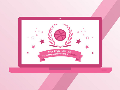 Finally.....Hello Dribbble! award banner clean contrast debuts flat icon macbook screen thank you welcome wreath