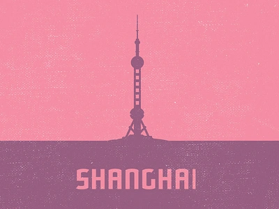 The Oriental Pearl Tower, Shanghai architecture bright contrast flat icons illustration outline print shadow simplistic travel type