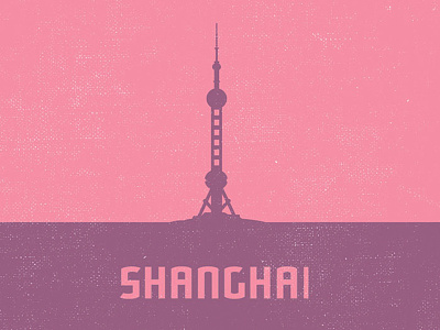 The Oriental Pearl Tower, Shanghai architecture bright contrast flat icons illustration outline print shadow simplistic travel type