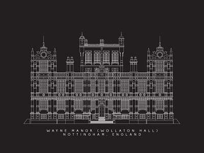 Wayne Manor (Wollaton Hall) Nottingham, UK architecture batman building complex detail film flat icon illustration outline shadow travel