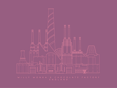 Willy Wonkas Chocolate Factory, England architecture building complex factory flat food icon illustration movie outline shadow travel
