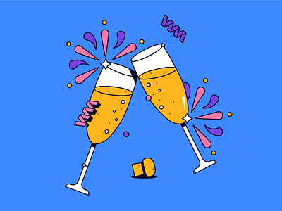 Cheers champagne character drinks flat graphic hny icon illustration logo new year shadow simple