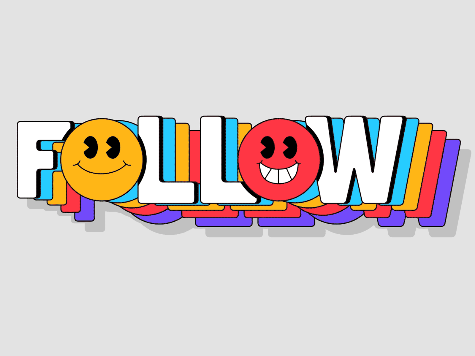 FOLLOW animation character emoji icon illustration logo loop motion shadow simple typography