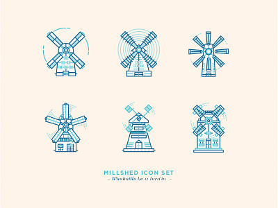 Windmills be a turn'in badge branding colour detail flat icon illustration logo motion set stamp windmill