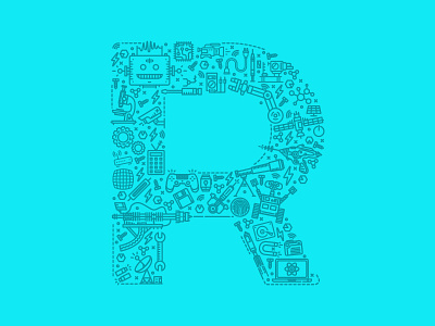 R is for Robotic clean colour icon lettering lines logo robot science space technology type typography