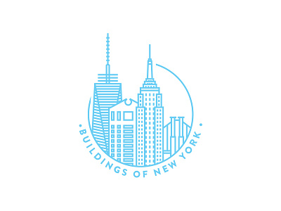 Buildings of New York badge branding building city detail icon illustration landscape logo nyc simple skyscraper