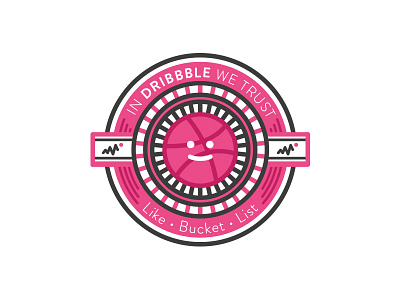 In Dribbble We Trust badge bright circles detail dribbble icon logo prink smile stamp