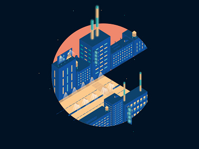 36 Days of Type - C 3d angles city detail icon illustration landscape letter night scene shadow typography