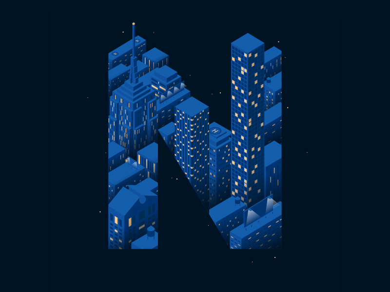 36 Days of Type - N 3d angles city detail icon illustration isometric landscape nyc scene shadow typography