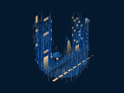 36 Days of Type - U 3d angles city detail icon illustration letter night shadow typography window wip