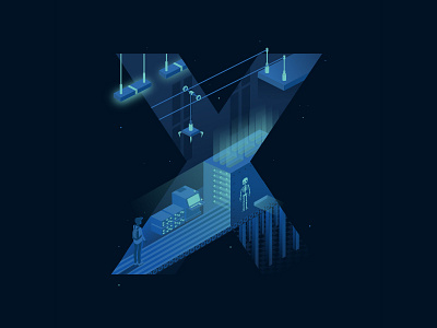 36 Days of Type - X 3d angles character detail icon illustration landscape letter scene shadow typography xray