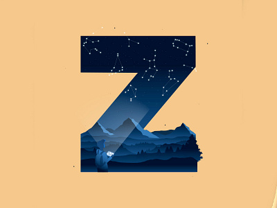 36 Days of Type - Z 3d angles detail icon illustration isometric landscape nature scene shadow stars typography