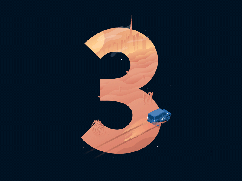 36 Days of Type - 3 3d car detail dubai gradient icon illustration isometric landscape scene shadow typography