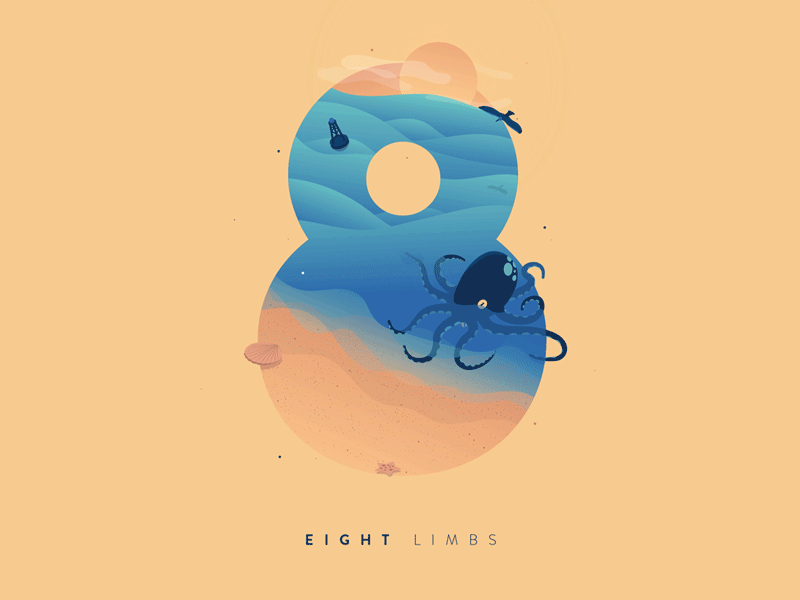 36 Days of Type - 8 3d angles beach detail icon illustration isometric landscape nature octopus scene typography