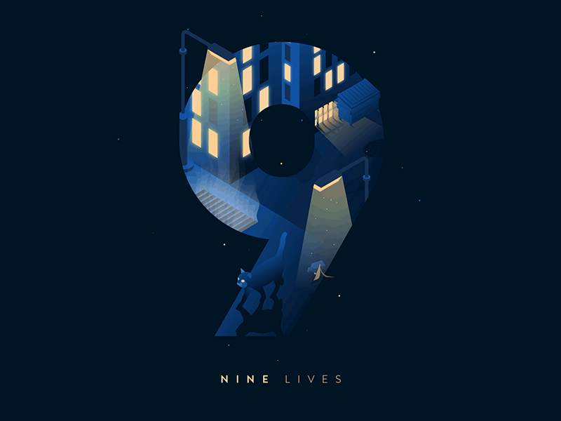 Nine Lives 36 days of type animal cat character city detail gif gradient illustration light street type