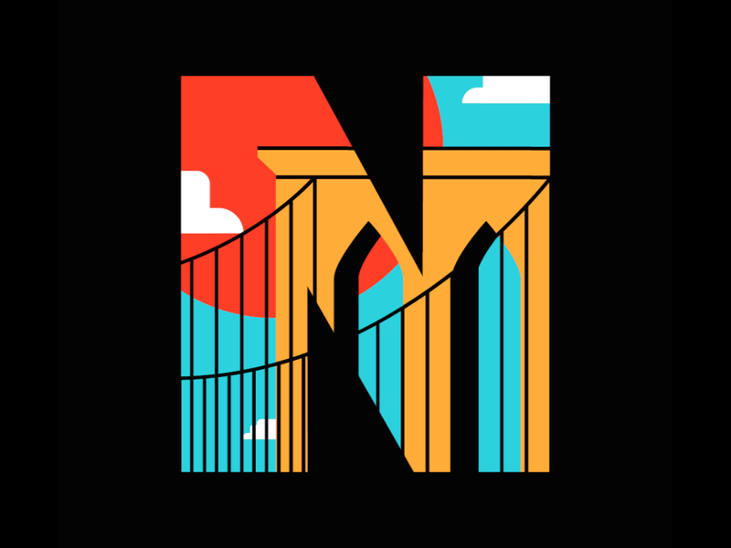 Brooklyn 🇺🇸 animation city flat illustration landscape logo loop motion shadow simple travel typography