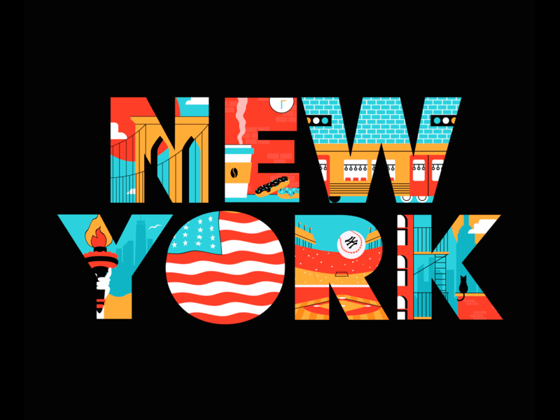 New York animation city flat illustration landscape logo loop motion nyc shadow simple typography