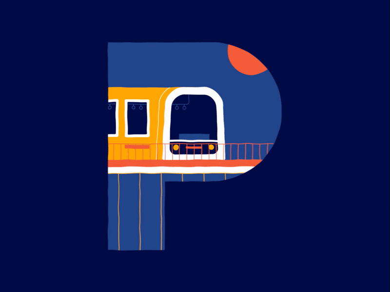 Metro animation city icon illustration landscape logo loop motion sketch train typography