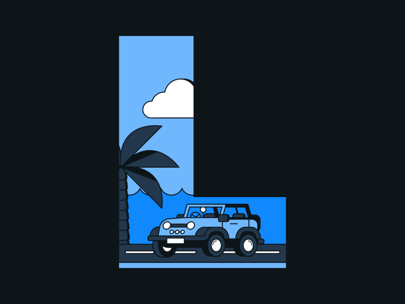 Beach Vibes animation beach car character flat icon illustration landscape loop motion shadow simple