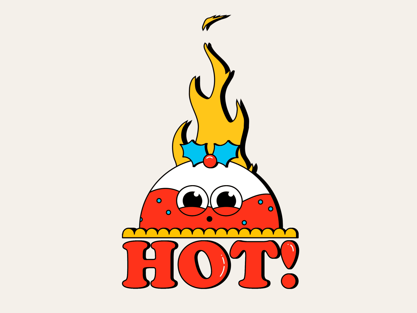 HOT animation character christmas fire flat hot icon illustration logo pudding shadow typography