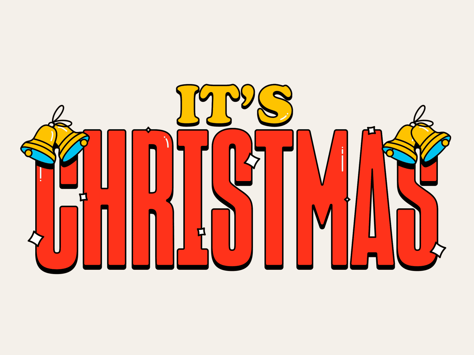 IT'S CHRISTMAS animation bells christmas flat icon illustration logo loop motion shadow typography xmas