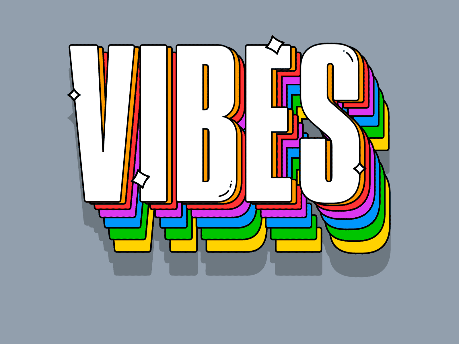 VIBES animation character gif illustration logo motion shadow shine sticker type typography waves