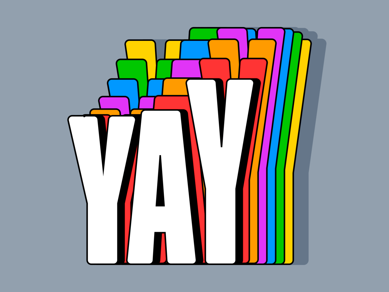 YAY! animation happy icon illustration logo loop motion rainbow shadow simple type typography