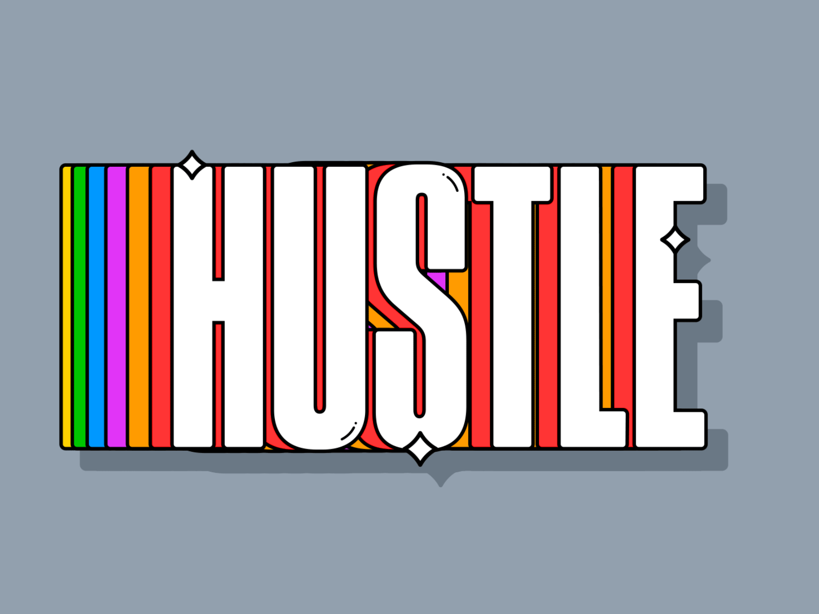 Hustle animation flat icon illustration logo loop motion rainbow shadow simple type typography
