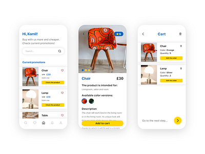 Store Mobile App adobexd cart clean color design furniture furniture app furniture shop home minimalism online shop product card product page shop store trends typography ui ux