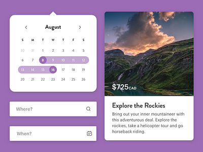 Wander UI Elements calendar card elements explore interface kit search travel ui ux