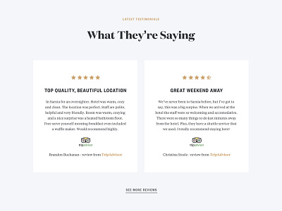 WIP Hotel Review Section card homepage hotel landing page rating review testimonial trip advisor