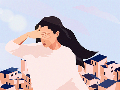 Roofs art beautiful blur buiding character cloud color design girl graphic hair hand illustration lips roof sky sunny up vector woman