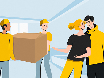 Transportation service art box character clothes color digitalart family graphic illustration man service vector woman worker yellow