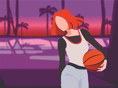 Basketball art basketball character design evening girl illustration sunset vector