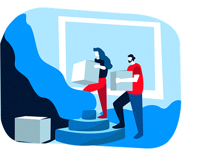 Moving art blue box character characters clothes color design dribbble graphic illustration man moving red steps up vector woman