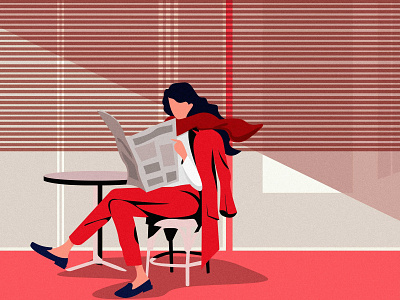 Have A Break art beautiful cafe characters clothes color design dribbble girl graphic hair illustration light newspaper read red scarf sunny vector woman