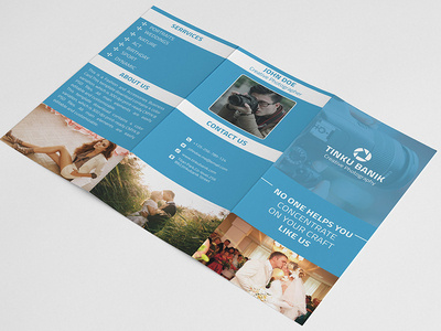 Photography Trifold Brochure blue brochure brochure design camera fashion photographer photography print sports trifold wedding