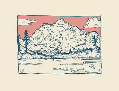 Mt Shuksan design hand drawn illustration