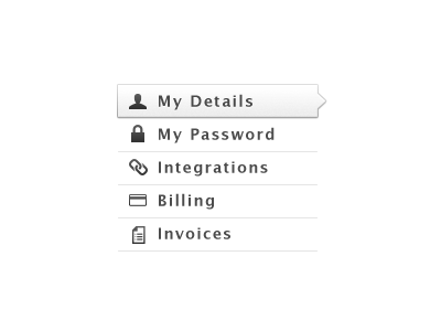 Account Sub Menus account billing button details icons integrations invoice menu password step testpilot ui